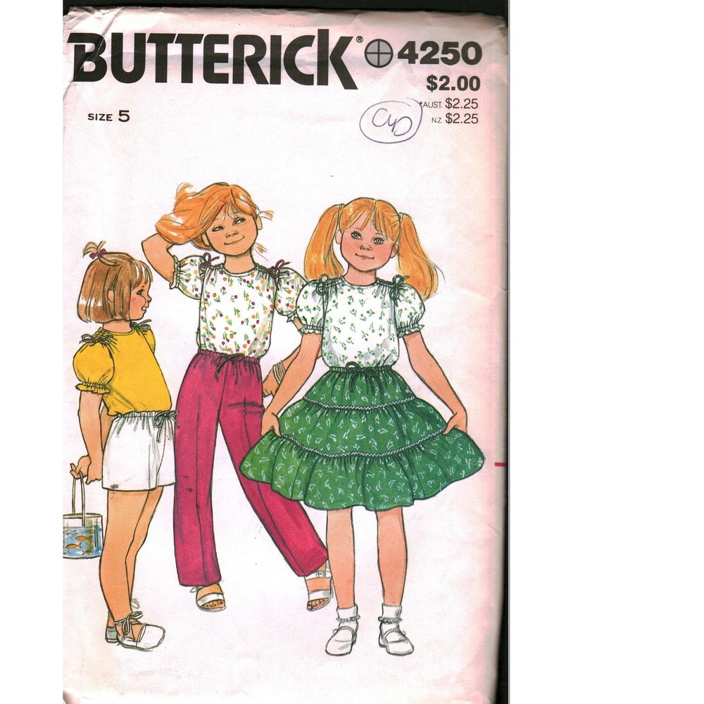 Butterick 4250 Vintage Sewing Pattern Childrens Top Skirt Shorts Pants Size 5